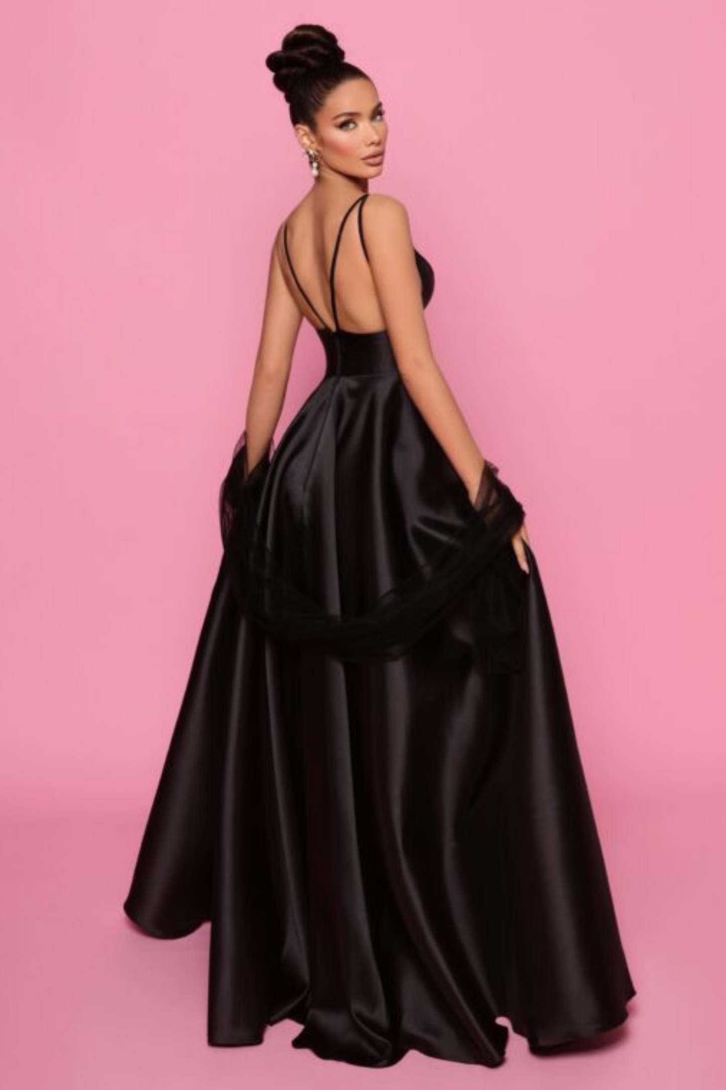 Nicoletta a-line formal dress in black mikado 