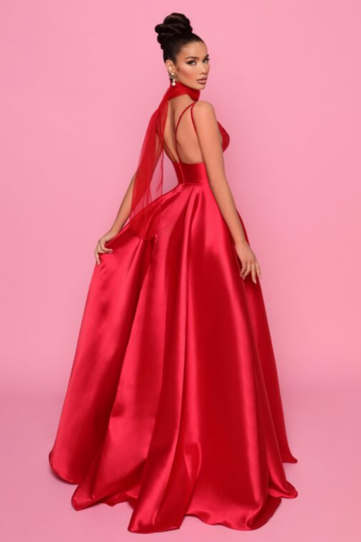 Nicoletta a-line formal dress in red mikado 