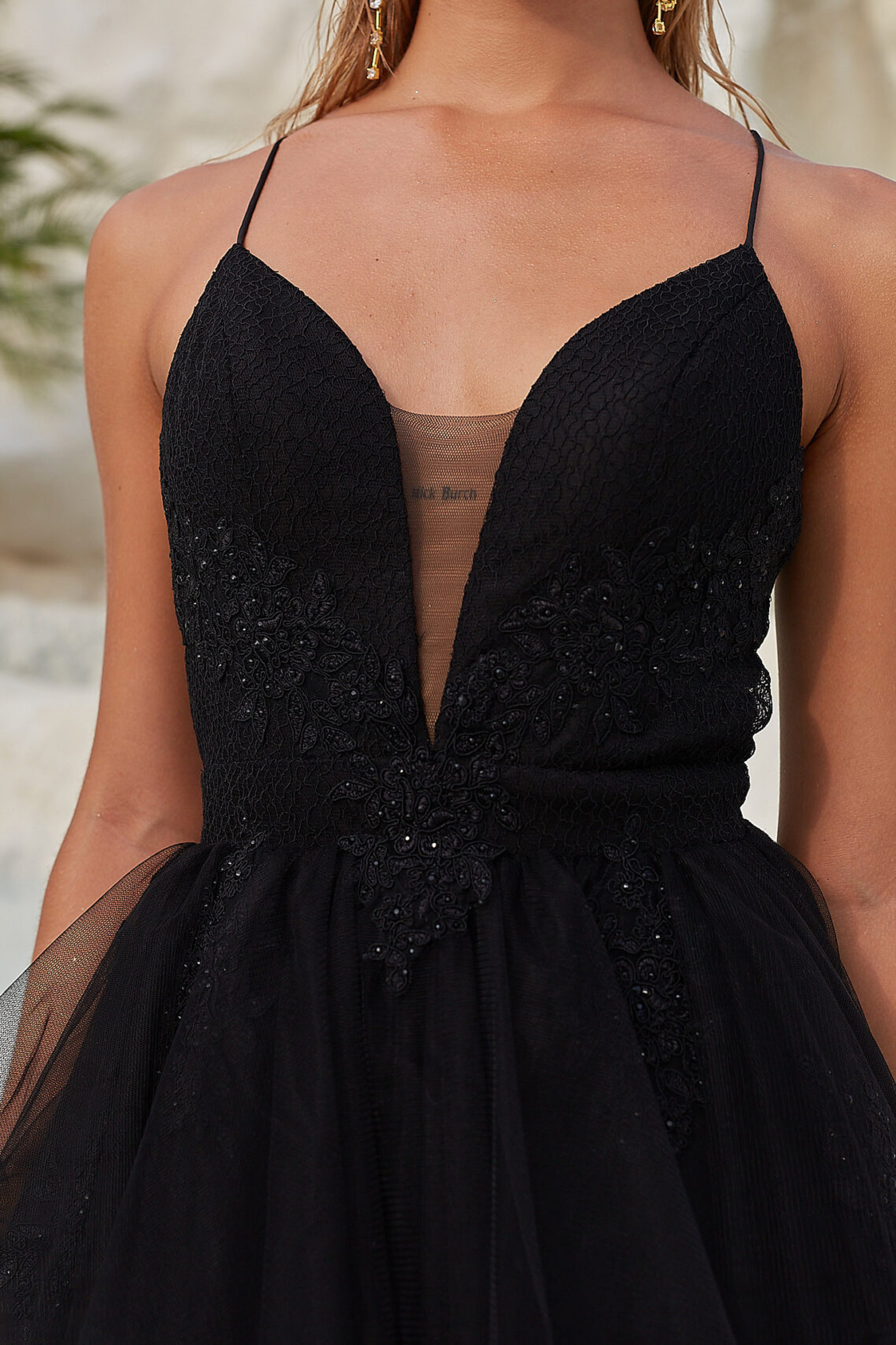 Tania Olsen a-line formal dress in black beaded lace and tulle