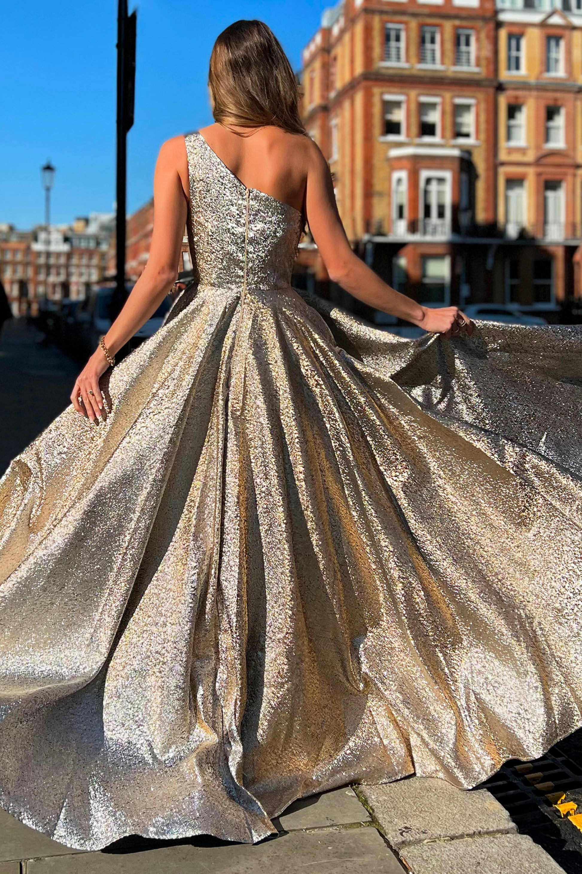 Jadore Nicoletta JX6005 Formal dress in Gold Metallic Lame Fabric 