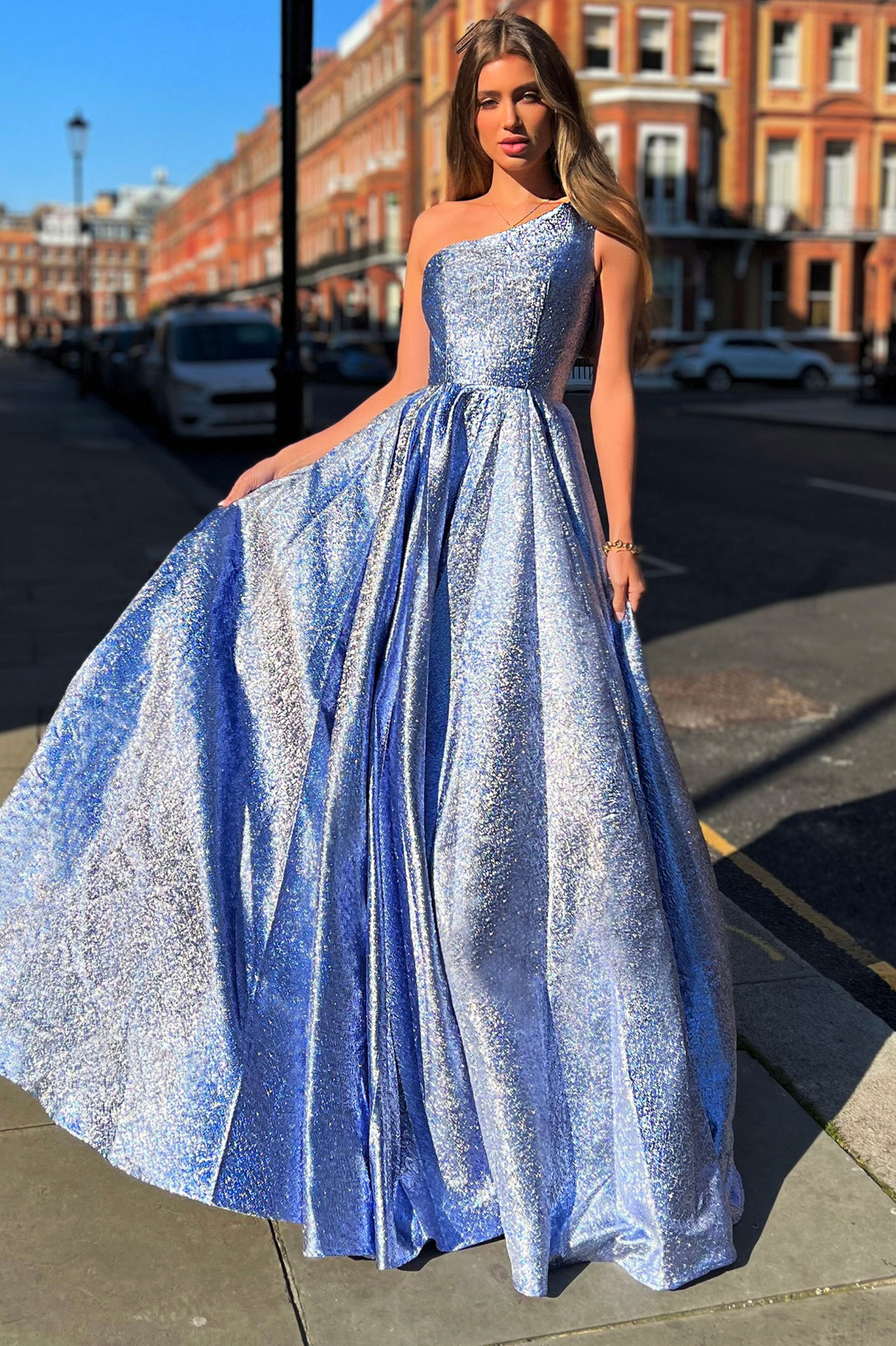 Jadore Nicoletta JX6005 Formal dress in Violet Metallic Lame Fabric 